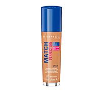 Rimmel Match Perfection Foundation 203 True Beige, Medium Coverage, 24hr Hydration, No Caking or Creasing, Lightweight, Reduces Imperfections, Invisible Coverage, SPF20, Cruelty Free