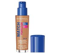 Rimmel Match Perfection Foundation 301 Warm Honey, Medium Coverage, 24hr Hydration, No Caking or Creasing, Lightweight, Reduces Imperfections, Invisible Coverage, SPF20, Cruelty Free