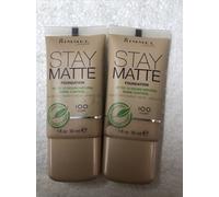 RIMMEL STAY MATTE FOUNDATION 100 IVORY 30ML BRAND NEW X2