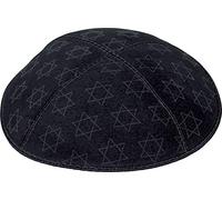 Rimmon Judaica Genuine Suede Kippah with 4 Sections, Embossed Stars of David Design, Navy Blue, Medium
