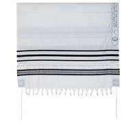 Rimmon Judaica Pure Wool Tallit Prayer Shawl with Tzitzit, Black and Silver Stripes, Size: 55, 130cm x 180cm