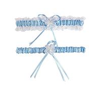 RIMOBUL 2 Pieces Wedding Garters Lace Bridal Garter Faux Pearls Garter for Bride with Toss Away, Light Blue, 2 Piece Set