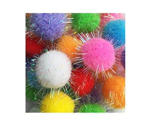 RIMOBUL 20PCS 1.5INCH Extra Large Cat's Favorite Chase Glitter Ball Toy Sparkle Pom Pom Balls