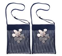 RIMOBUL Beach Treasures Seashell Mesh Bags - Set of 2 (Large) (Navy Blue)