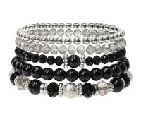 Rimoev 5 Pcs Costume Bracelets, Black Bracelets for Woman, Boho Beaded Bracelets, Stretch Layering Crystal Stone Beaded, Trendy Costume Jewelry Gifts for Women