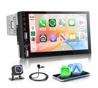 Rimoody 1 Din Car Stereo with Wireless CarPlay/Android Auto/Mirror Link/Online Video, Single Din 7 Inch Touchscreen Car Radio Bluetooth FM Type-C USB EQ SWC Reverse Camera