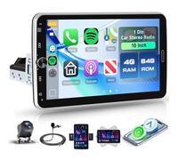 Rimoody 4G 64G Android Single Din Car Radio with Wireless Carplay Android Auto, 10.1 Inch Touchscreen Car Radio Bluetooth FM RDS GPS WiFi EQ Backup Camera