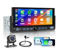 Rimoody 6.86 Inch Single Din Car Stereo with Wireless Carplay Android Auto, 1 Din Car Radio Touch Screen with Mirror link, Bluetooth 5.0, FM Radio, EQ, USB/Type-c/AUX//SWC//MIC Backup Camera