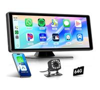 Rimoody Car Play Screen 10.26 Inch Portable Wireless Carplay Screen with Backup Camera Android Auto Portable Car Radio, FM Transmission Bluetooth Online Map AirPlay EQ AUX 64G SD Card