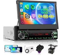 Rimoody DAB/DAB+ Single Din Car Radio with Wireless Carplay Android Auto | 7 inch Electric Flip Out Touch Screen 1 Din Car Radio with Bluetooth EQ Mirror Link FM USB Type-C AUX Backup Camera