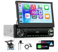 Rimoody DAB/DAB+ Wireless Carplay Single Din Car Radio with Android Auto | 7 inch Manual Flip Out Touch Screen 1 Din Car Radio with Bluetooth EQ Mirror Link FM USB Type-C AUX Backup Camera