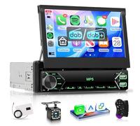 Rimoody DAB Single Din Wireless CarPlay Car Stereo, 7'' Flip Out Touch Screen Car Radio DAB+ 1 Din with Android Auto Bluetooth FM Radio Type-C/AUX + Rear View Camera