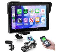 Rimoody Motorcycle Wireless CarPlay Screen, 7'' Waterproof Touchscreen Portable Carplay Android Auto for Motorbike, Airplay, EQ, Navigation/Siri, Dual Bluetooth