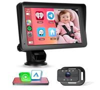 Rimoody Portable Wireless Carplay Screen with Baby Car Camera 7 inch IPS Touch Screen Portable Android Auto Car Radio Car play FM Transmission AUX Online navigation AirPlay