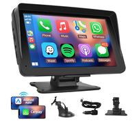 Rimoody Wireless CarPlay Screen Portable Car Radio Android Auto Screen, 7 Inch Touchscreen Bluetooth AirPlay Portable Car Radio with FM Transmitter Voice Control