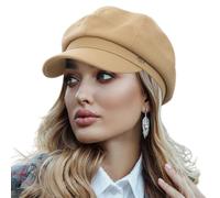 Rimosnn Women Wool Newsboy Hats Cabbie Hat Beret Paperboy Tweed Baker Boy Cap, 4-Khaki, One Size
