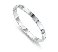 RIMRIVA Silver Bracelets for Women Dainty Silver Bracelet Love Gifts Friendship Bangle Bracelets Trendy Crystal Jewelry Graduation Her Birthday Mom Wife Girlfriend Anniversary Wedding