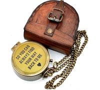 Rimsha Brass Chain Compass Pandent Nautical Quote Engraved Gifts for Loved Ones, Compass Necklace with Lightweight and Portable Brass for Men Chain Camping, 2x2x1 Inch, Brown Antique, RS-YOUCAN-02