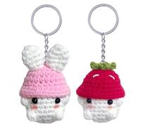 RIMVOE Crochet Keychain Set, White, 2-Piece: Strawberry & Rabbit (Animal/Fruit Theme, Modern Style, Lightweight, Unisex, Imported, Decorative)