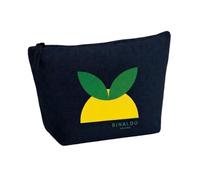 Rinaldo Design Navy Blue Lemon Clutch, Organic Cotton Pouch, Make-up and Cosmetics Organiser Bag, Beach Clutch, Travel Toiletry Bag in Sicilian Style, 28x18x9cm