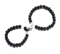 Rinbuz Attract Heart Couples Bracelets, Black Ground Glass Beaded Stretchy Matching Bracelet for Couples Boyfriend and Girlfriend Bracelet Set, 0, Glass, no gemstone