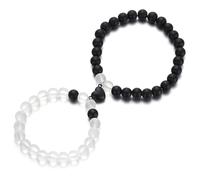 Rinbuz Attract Heart Couples Bracelets, Black Ground Glass Beaded Stretchy Matching Bracelet for Couples Boyfriend and Girlfriend Bracelet Set, 0, Glass, no gemstone