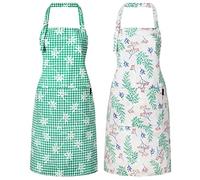 Rincheey Waterproof Cute Chef Apron for Women with Pockets, Floral Apron for Kitchen, Cooking & Baking (2pc of Gift Pack), Green Pack, XX-Large