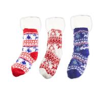 RINCS Essentials 3 Pairs Fluffy Winter Slipper Socks - Supersoft Sherpa-Lined Thermal Fuzzy Socks with Fair Isle Pattern, Cosy Lounge Bed Socks, Non-Slip Gripper Sole, Warm Winter Socks (UK 3-7)