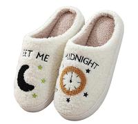 RINDE Slippers Winter Cute Warm Meet Me At Midnight Slippers Cushion Slides Soft Warm Comfort Flat Fur Woman Cartoon House Slippers Funny Shoes-White-36-37(Fit 35-36)
