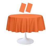 RINDOJIN 2 Pack Orange Round Tablecloth 84 x 84 Inch Circle Plastic Table Cover Disposable Table Cloth for Baby Shower Wedding Birthday Party Picnic Round Orange Tablecloth
