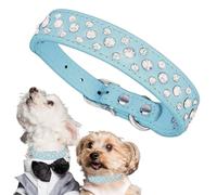Rinestone Pet Collar - Three Crystal Dog Necklace, Elegant Adjustable | Cat Puppy Leather Band, Sparkly Fashion Belt, Accessory for Gems and
