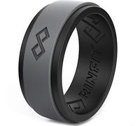 Rinfit Silicone Ring for Men. 2 Layer Step Design, Mens Silicone Engagement Bands. 8.7mm Wide - 2mm Thick(Black & Gray, Size 8)
