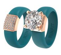 Rinfit Silicone Ring Set for Women - Round Cut Cubic Zirconia Solitaire Ring & Rubber Wedding Band with CZ Stones - Patented Design, Size 8, Silicone, Cubic Zirconia