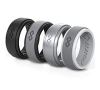 Rinfit Silicone Rings for Men 4 Pack. Silicone Rubber Wedding Bands, Metallic, Black and Gray Colors (Set #6, Size 11)
