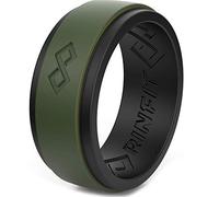 Rinfit Silicone Rings for Men Step Design, Men's Silicone Engagement Bands.(Black & Army Green, Size 13)
