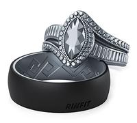Rinfit Silicone Wedding Ring Sets for Him and Her,Matching Rings for Couples. Comfortable & Durable Wedding Engagement Bands,Pear, Oval, Marquise Diamond with Two-tone Collection, Silicone, not known