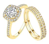 Ring 3pcs Rings Set Womens Zircon Stacking Rings Promise Ring Fashion Wedding Bridal Silver Adjustable For Women (Gold, 7)