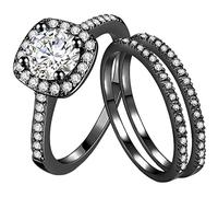 Ring 3pcs Rings Set Womens Zircon Stacking Rings Promise Ring Fashion Wedding Bridal Silver Adjustable For Women (Black, 7)