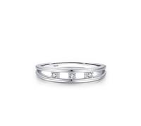 Ring 925 Sterling Silver, Women Wedding Ring Double Line with Three Stones Cubic Zirconia Round Shape Silver Trendy Comfort Fit Size N 1/2