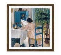 Ring At Breakfast Table Morning Newspapers Painting Square Wooden Framed Wall Art Print Picture 16X16 Inch