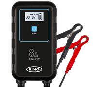 RING SMARTCHARGE 8A Car Charger & Maintainer With Crocodile Clips & Built-In Hanging Hook - Compatible With Lithium Ion, Lead Acid, Gel, Calcium, EFB & AGM Batteries