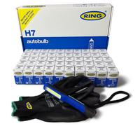 Ring Automotive H7 12V55W Car Headlight Bulbs, Trade Pack Of 50, Free Pen Light & Gloves