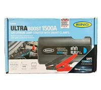RING ULTRABOOST 1500A Car Battery Jump Starter Power Pack - Safely Starts Up to 6 Litre Petrol and 3 Litre Diesel Engines - Battery Booster with Jump Leads, Portable USB Powerbank and LED Torch