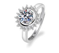 Ring Bands, Cute Ring 18K White Gold Flower with Lab Diamond Size J 1/2