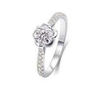 Ring Bands for Women, Silver Rings Elegant Flower Shape with 0.3ct Created Diamond 18.1K White Gold Size H 1/2