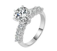 Ring Bands for Women, Simple Wedding Band 9K White Gold 6 Claws Round Moissanite 2Ct Size R 1/2