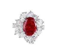 Ring Bands, Friendship Rings for Women Luxury 7ct Oval Lab Created Ruby with Moissanite 14K White Gold Size T 1/2