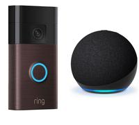 Ring Battery Video Doorbell (3rd Gen) & Echo Dot (5th Gen) Smart Speaker Bundle, Brown
