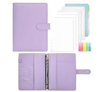 Ring Binder A5 Refillable, Leather Notebook Binder with 135 Sheets A5 Refill Paper and Binder Pockets for School Notes, Travel Journals and Organisers (Purple)
