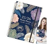 Ring Binder Notebook - School Notebook - A5 Planner and Diary with Floral Pattern and Spiral Binding English Notebook July 2025-June 2026 for Workplace Sketching Bullet Journaling Field Notes